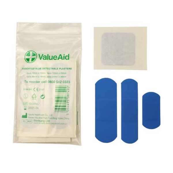 Value Aid Assorted Blue Detectable Plasters - Pack of 20