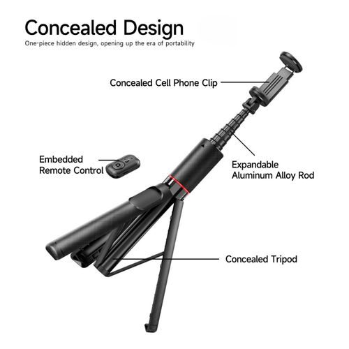 FORGERAY C21 53" All-in-One Hidden Design Selfie Stick Tripod, Portable Lightweight Phone Stand with Wireless Remote, Extendable Travel Stand for iPhone Android, Vlog, Video Recording, Live Streaming