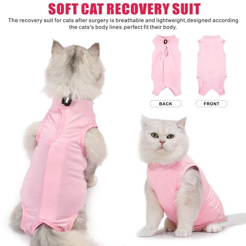 Idepet Cat Surgery Recovery Suit Kitten Onesie for Cats After Surgery Female Breathable Kitty Spay Suit for Abdominal Wound Skin Diseases E-Collar Alternative Wear(Pink,M)