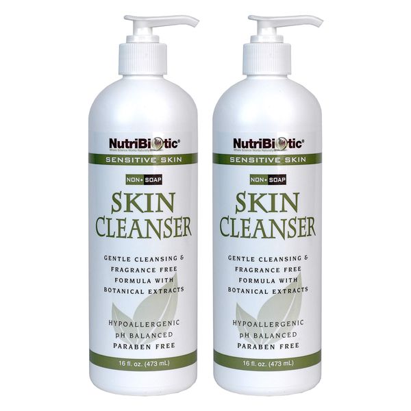 NutriBiotic – Sensitive Skin Non-Soap Skin Cleanser, 16 Oz Twin Pack with GSE (Citricidal) | pH Balanced, Hypoallergenic & Biodegradable | Free of Parabens, Sulfates, Dyes, Colorings & Fragrance