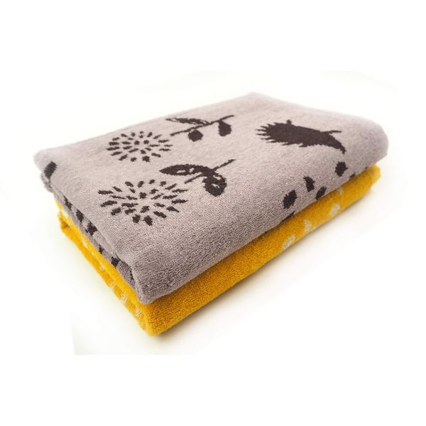 Kosugizen Nordic-Style Jacquard Bath Towels, Northern (Yellow, Pink), 23.6 x 47.2 inches (60 x 120 cm), Set of 2 Towels