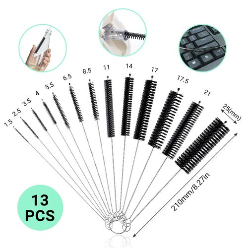 Redamancy Bottle Brush, 13 Pcs Bottle Brushes For Cleaning, Straw Cleaner, Bottle Cleaning Brush, Baby Bottle Brush, Straw Cleaning Brush, for Water Bottle Tube Kettle Spout Cleaning (Black)