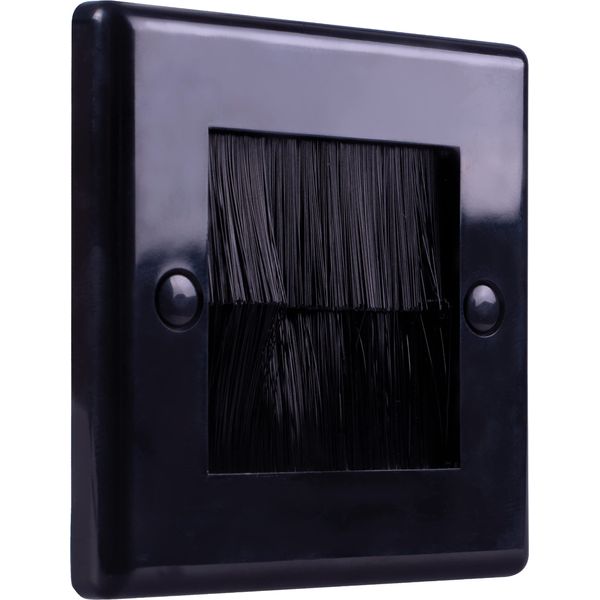 Single Gang Brush Wall - Plate Designed to Hide Cable Entry Points in The Wall (Black)