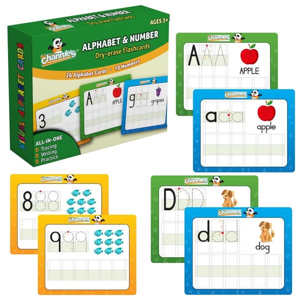 Dry Erase Number & Alphabet Flashcards for Kids Ages 3-5, 10 Number & 26 Visual ABC Flash Cards