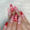 Bufenia French Coffin False Nails Flash Gradient Nude Pink Press on Nails Glitter Heart Rhinestones Ballerina Fake Nails Glossy Acrylic Nails for Women and Girls 24Pcs (Red Heart)