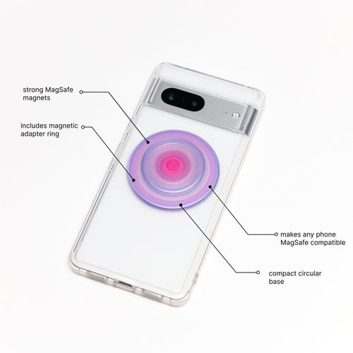PopSockets Round Phone Grip Compatible with MagSafe, Adapter Ring Included, Phone Holder, Wireless Charging Compatible - Aura