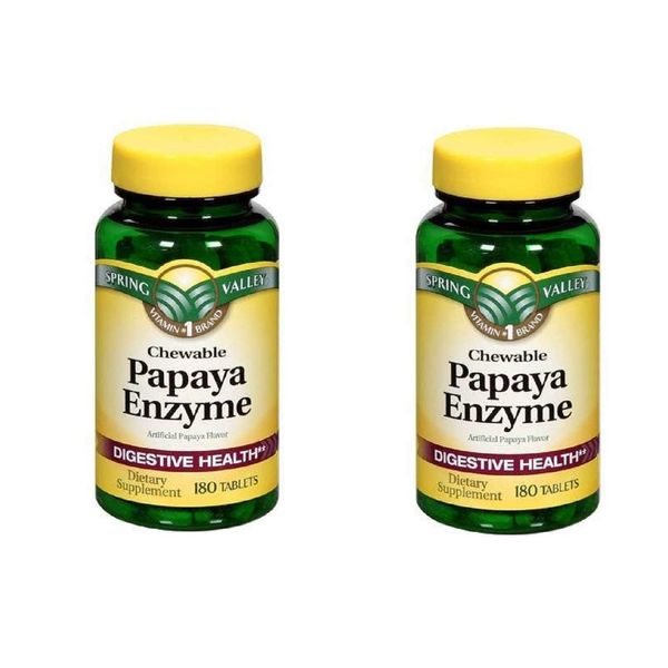 Spring Valley Papaya Enzyme, 180 Chewable Tablets (2 Pack)