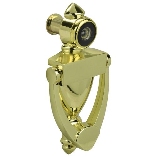 Nuk3y Door Knocker & Viewer, 9/16 in. Bore, 220-Degree View Angle (5-1/2" Height, Polished Brass)