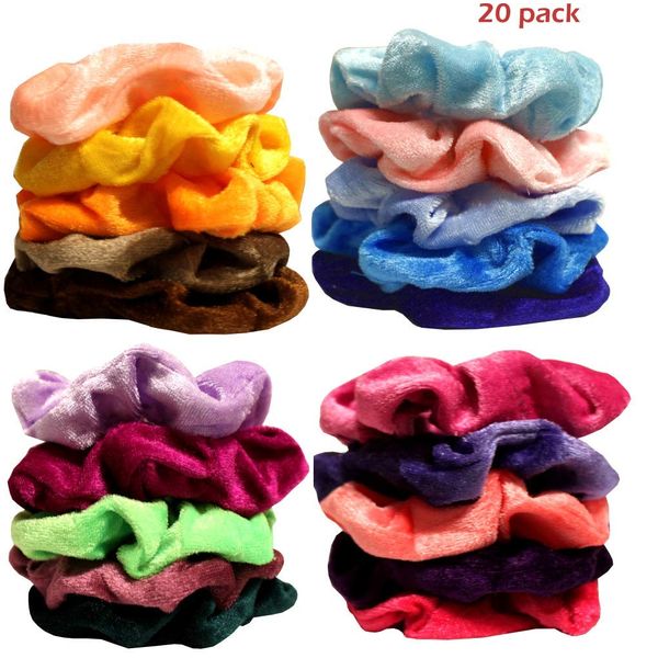 Syleia Set of 20 Large Velvet Scrunchies Hair Ties No Damage, Super Soft, Durable Hair Accessories