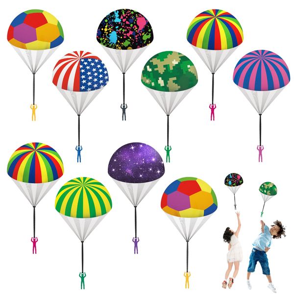 Ynybusi 10 Pack Parachute Toys Easter Basket Stuffers for Toddlers, Tangle Free Parachute Toy with Small Figures, Outdoor Flying Toys Air Parachute for Boys Kids Birthday Party Favors