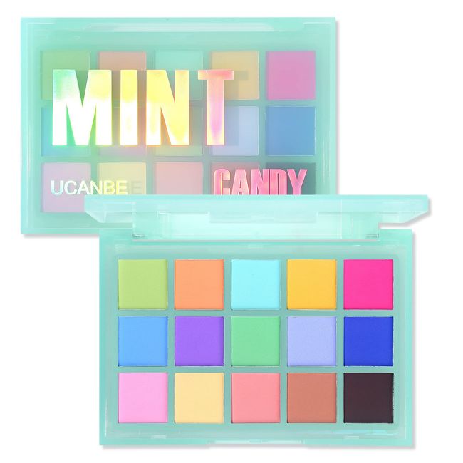 UCANBE Colorful Matte Makeup Eyeshadow Palette, 15 Shades Vibrant MACARON Pastel Eye Shadow Pallet, High Pigmented Blendable Rainbow Make Up Plattet Kit - Mint Candy