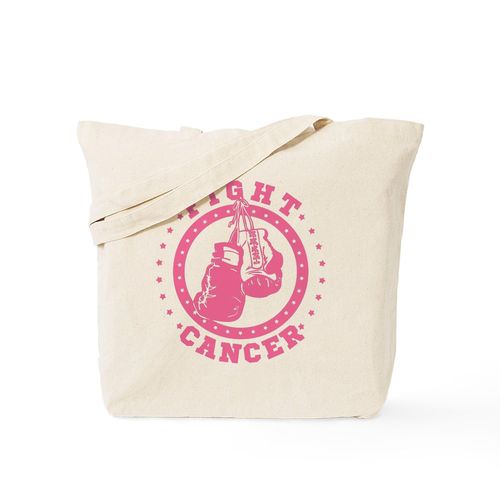 CafePress Pink Boxing Gloves Fight Cancer Tote Bag Reusable Natural Beige Canvas Shopping Bag