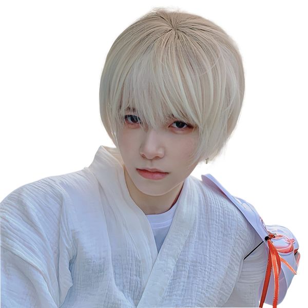 Wig, Men's, Short, Natural, Men's Clothing, Black, Full Wig, Harajuku, Popular, Cool, Fashion, Loose, Heat Resistant, Disguise, Unisex, Net/Comb Included, Beige