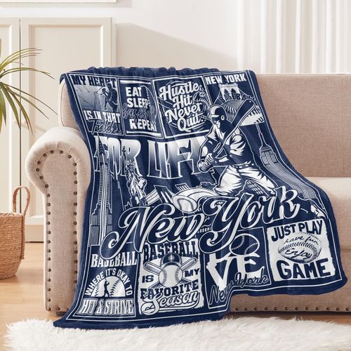 Racigomr Gift for New York, Baseball Blanket 60"x50", City Baseball Gifts for Men Women, City Baseball Fans Flannel Throws, Blanket Throws for Birthday Ideas