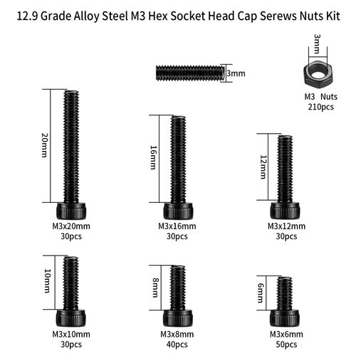 420 Pcs Metric M3 Hex Socket Head Cap Screws Bolts and Nuts, Carbon Steel Hexagon Socket Head Cap Screws Assortment Kit, Allen Socket Drive Cap Head Bolts and Lock Nuts Machine Screws Set