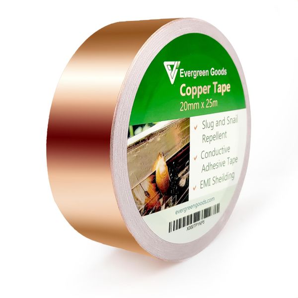 EVG 20mm x 25m Copper Slug Tape | Adhesive Copper Slug Snail Repellent | Slug Deterrent Barrier Tape | Humane Pest Control