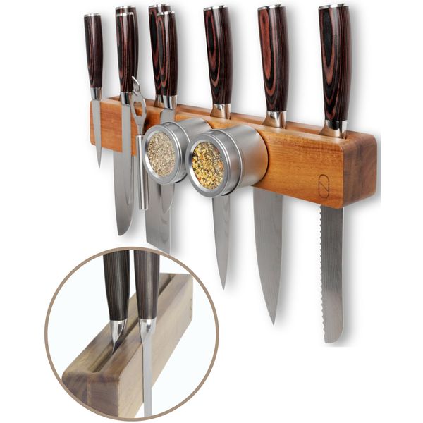 Premium 16 inch Magnetic Knife Holder for Wall with Double Storage & Charming Wood - Knife Magnetic Strip, Knife Magnet, Magnet Knife Holder Strip, Magnetic Knife Strip Knife Rack Kitchen Knife Holder