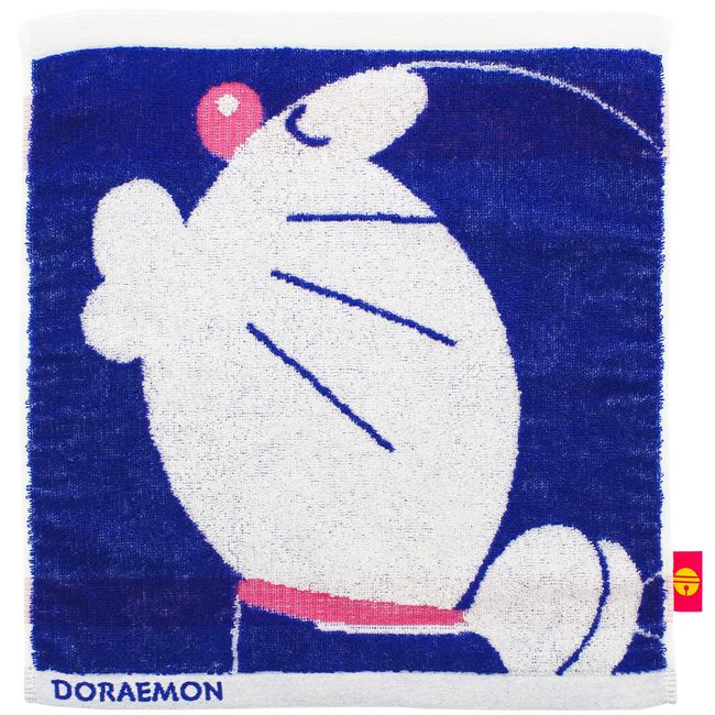 Kusuhashi Crest Weave Hand Towel, Guest Towel, Jacquard Towel, Doraemon, Navy, Approx. 13.4 x 13.8 inches (34 x 35 cm)