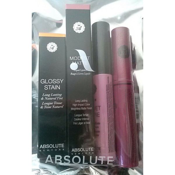 Absolute New York Lip Polish Glossy Stain Velvet Lippie Modest Matte Whisper set