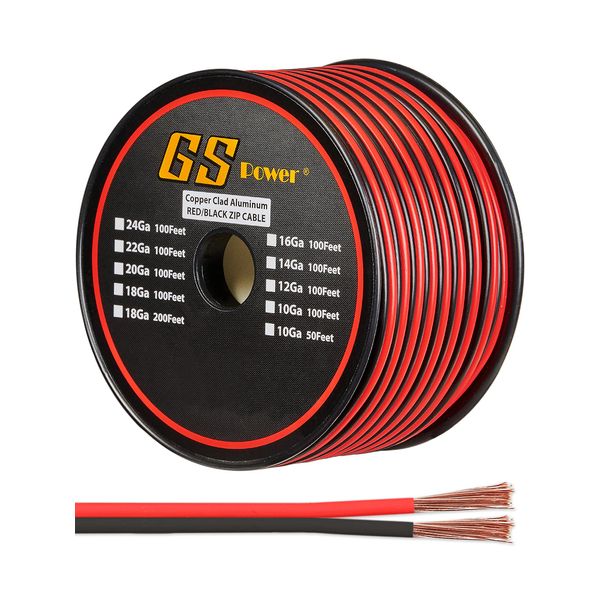 GS Power 12 Gauge Wire - 100 Foot Copper Clad Aluminum Cable Roll, Red & Black Bonded Wiring for Outdoor Speaker, Automotive Radio or Home Theater