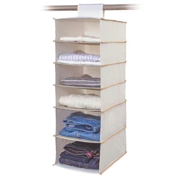 Astro 600-11 Hanging Storage Rack, 6 Tiers, Natural, Linen Fabric, Closet, Shirt Holder, Clothes Rack, Ivory