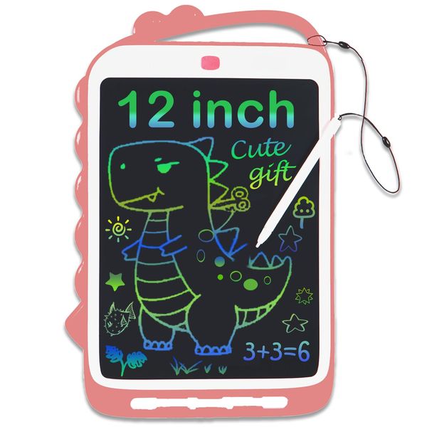 QQO 12 Inch LCD Writing Tablet for Kids - Travel Essentials Mess-Free Drawing Pad, Educational Doodle Board, Kids Games Toys for Boys and Girls Aged 3-8 Years Old, Christmas & Birthday Gift - Pink