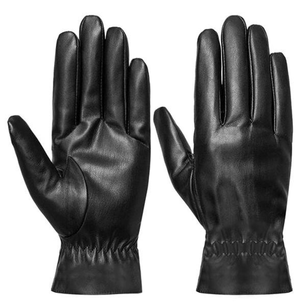 Unisex Leather Winter Warm Gloves Outdoor Windproof Soft Gloves Cycling Skiing Running Cold Winter Gloves - Black - Large