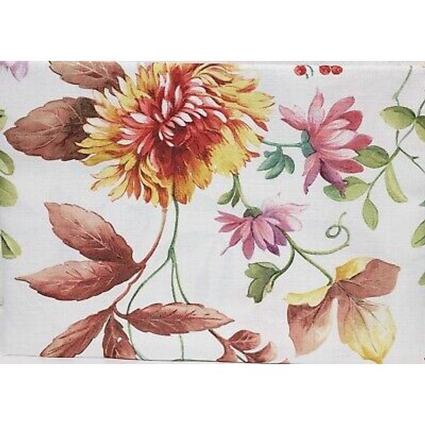 Printed Fabric Tablecloth 60" Round, FLOWERS & LEAVES, FALL BLOSSOMS, BM