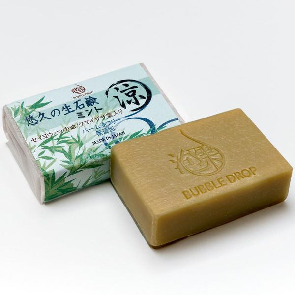 BUBBLE DROP Facial Soap, Mint x Kumaisa Leaves, Palm Oil-free, Vegan, Additive-Free, Cold Process Formula, 3.5 oz (100 g)