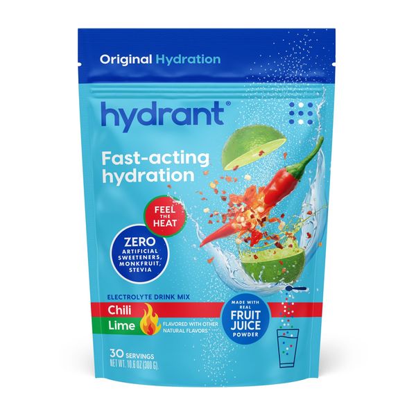 HYDRANT Bulk Electrolyte Drink Mix, Fast Acting Hydration with Real Fruit Juice Powder Sweetened with Cane Sugar and No Artificial Sweeteners, Bulk Electrolytes (30 Servings, Chili Lime)