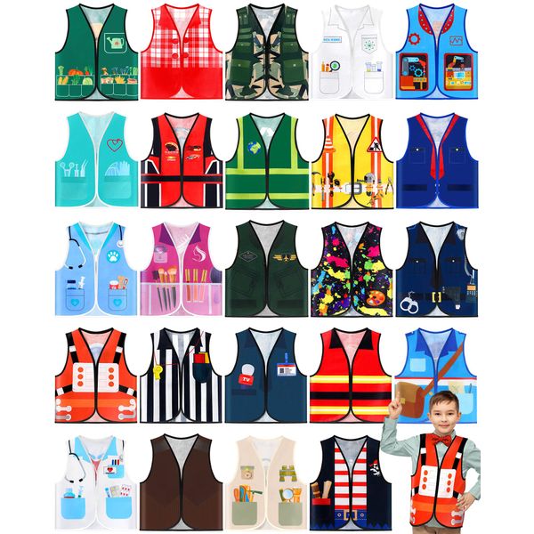 Geyoga 24 Pcs Kids Community Helper Dress Up Vest Career Cosplay Cloth Toddlers Occupation Pretend Play Costume