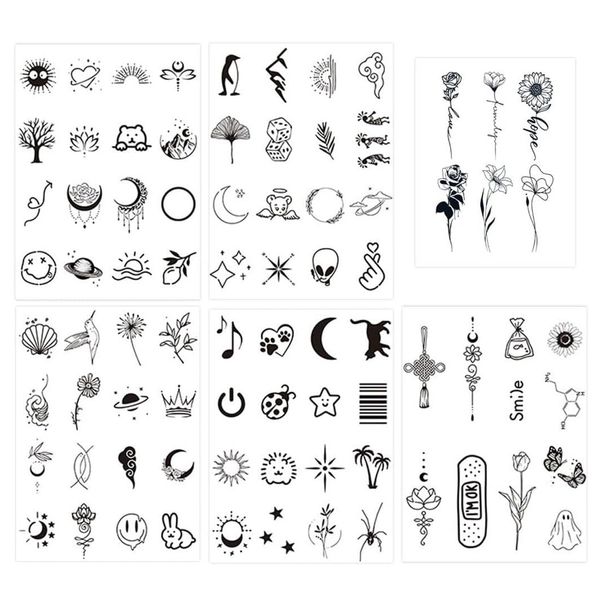 ZUWIJEQ Realistische Temporäre Tattoos Sets, 6 Blatt kleines Gesicht Bohemian Fake-Tattoo-Aufkleber, Winzige Kleine Abnehmbare Tattoos, Blumenblätter Tattoo Aufkleber, Wasserdicht