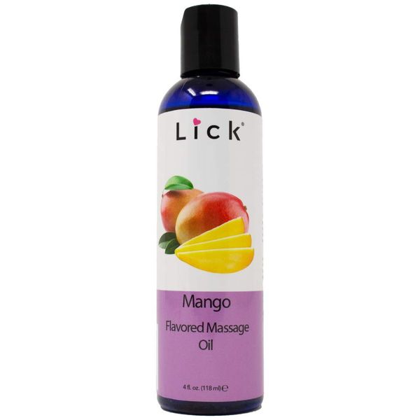 Lick Mango Flavored Massage Oil for Couples – Edible Massaging Lotion with Vitamin E and Sweet Almond and Coconut Oil is Non Sticky and Gentle on Skin – Natural, Relaxing and Vegan Friendly (4 oz)