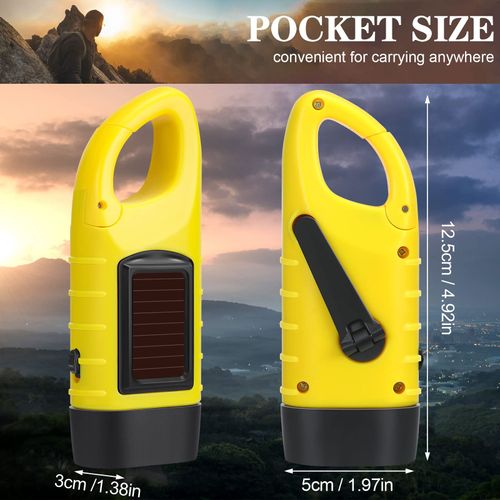 6 Pcs Hand Crank Solar Powered Flashlights Emergency Rechargeable LED Handheld Flashlights for Survival Gear Outdoor Sports Camping Hiking Backpack Safety, Green Yellow Black