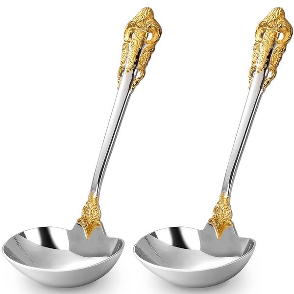 KEAWELL Luxury Gravy Ladle, 18/10 Stainless Steel, Gold Accent, Small Gravy Spoon for Home. Solid and Sturdy, Dishwasher Safe… (2)