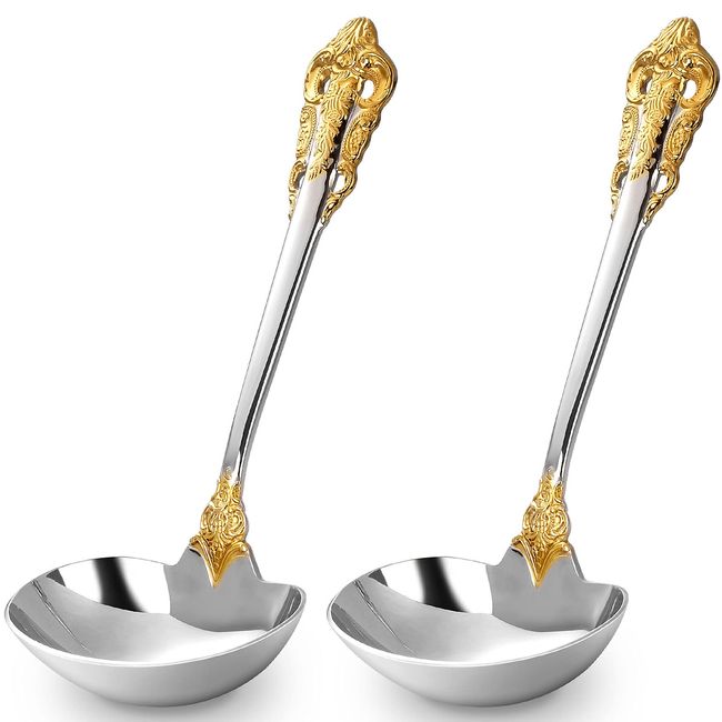 KEAWELL Luxury Gravy Ladle, 18/10 Stainless Steel, Gold Accent, Small Gravy Spoon for Home. Solid and Sturdy, Dishwasher Safe… (2)