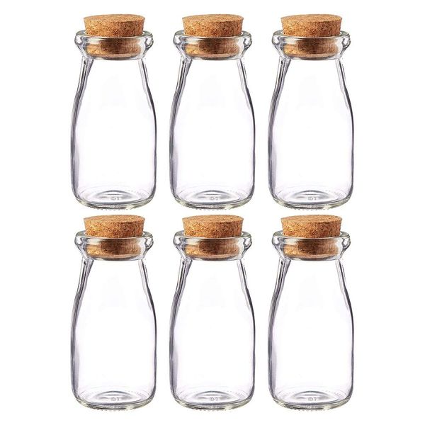 Danmu Art 6Pcs 100ml Mini Glass Jars with Cork Stoppers Milk Bottles Small Yogurt Pudding Glass Storage Jars for Party, Wedding Favors, Baby Showers, Bud Vases