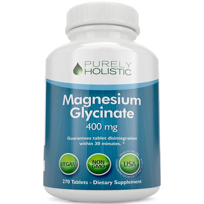 Magnesium Glycinate 400mg - 270 Magnesium Tablets (not Capsules) - 400 mg Elemental Magnesium - Highly Bioavailable - Vegan and Vegetarian - for Improved Sleep, Stress Relief & Cramp Defense