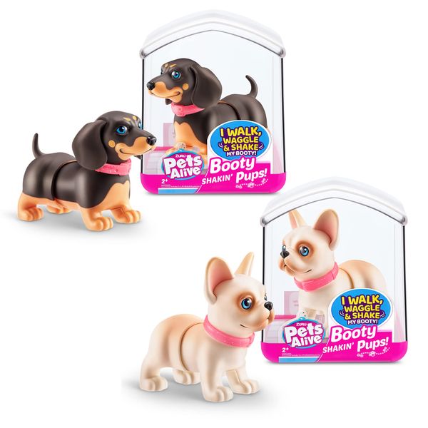 Pets Alive Booty Shaking Pups Battery-Powered Robotic Toy (2 Pack: Frenchie & Dachshund) by ZURU