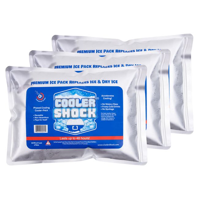 Cooler Shock Ice Packs for Cooler, Strong, Reusable, Premium Ice Pack and Lunch Cooler Set for Long Term Use, Cools Faster Than Ice, 3 Pack