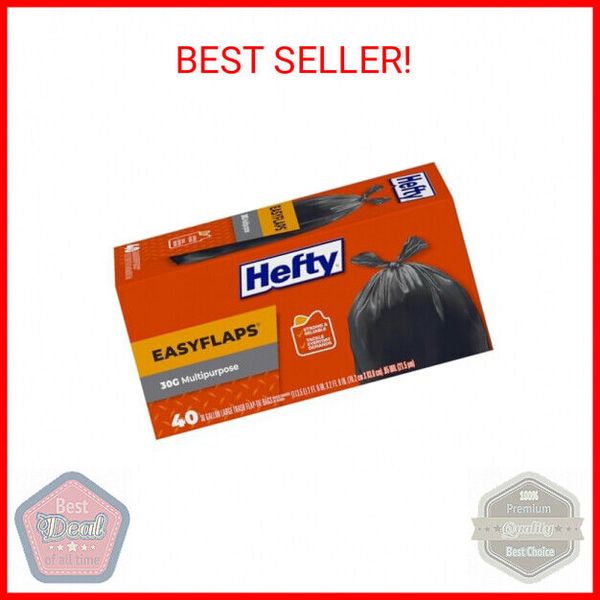 Hefty Easy Flaps Multipurpose Large Trash Bags, Unscented, 30 Gallon, 40 Count