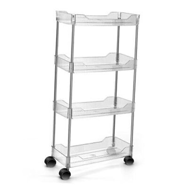 Acrylic Utility Cart with Removable Wheels - Transparent, Narrow Design 4 Tier