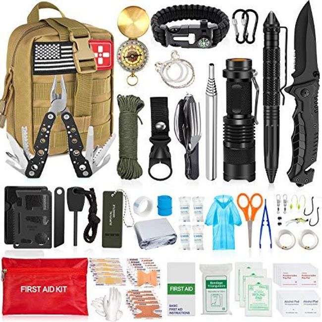 200Pcs Emergency Survival Kit and First Aid Kit Professional Survival Gear SOS Emergency Tool with Molle Pouch for Camping Adventures