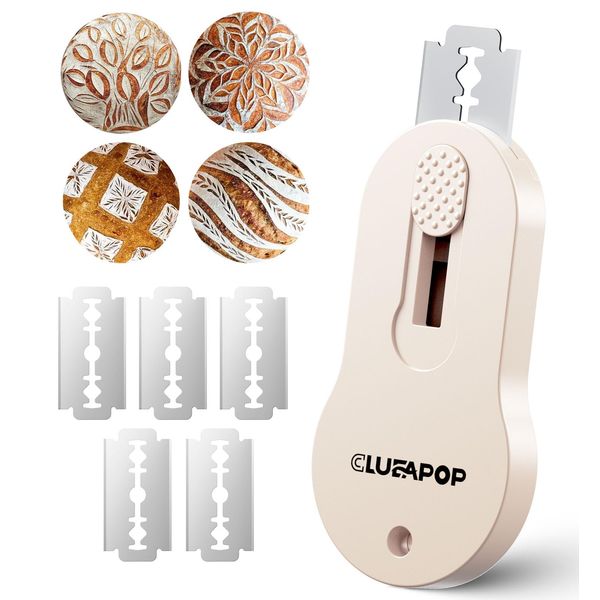 Bread Lame Dough Scoring Tool with Extractable & Magnetic - Sourdough Scoring Tool - Sourdough Bread Baking - Bread Scoring Tool - Scoring Patterns Booklet Includes 5 Bread Razor Blades (Cream)