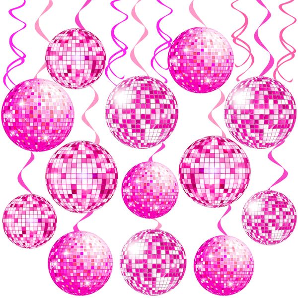 Pink Disco Ball Party Hanging Swirls 70s Disco Birthday Party Decoration Disco Ball Themed Swirl Ceiling Disco Party Hanging Streamer for 70s 80s Party Baby Shower Supplies