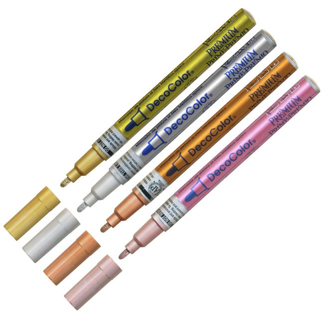 Marvy Permanent Pigment Markers, Decocolor Premium, 4 Color Set, Fine Point, 240-4N