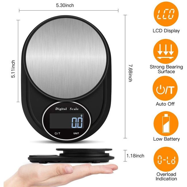 Digital Kitchen Scale Food Multifunction Accuracy Digital Scale LCD Display 11lb 5kg, Food Scales Digital Weight Grams and oz, Baking Scale, Stainless