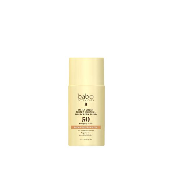 Babo Botanicals Daily Sheer Fluid Tinted Mineral Sunscreen Lotion SPF 50 With Non-Nano Zinc Oxide - Golden-Hued Tint, For Sensitive Skin - Fragrance Free & Ultra-Lightweight - 1.7 Fl. Oz.