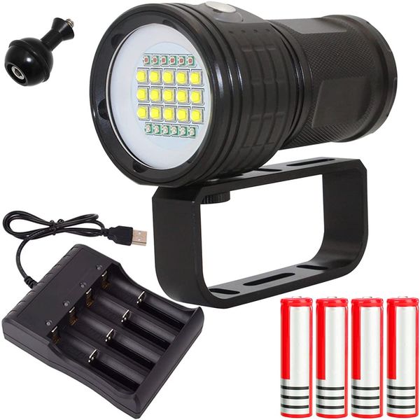 Yamart Explosive LED Underwater Light, Scuba Diving, Flashlight, 18,000 Lumens, Illumination Angle, 120°, Maximum Irradiation Distance, 168.3 ft (500 m), 7 Light Adjustment Functions, IPX8 Waterproof,