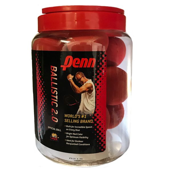 Penn Head Ballistic 2.0 Racquetballs - Red Color - Value Pack/12-Ball Jug